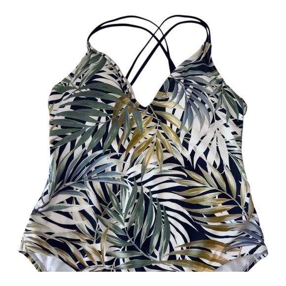 Hurley Tropical Leaf Print One-Piece Swimsuit Cross-Back Straps Women SZ XL - Picture 5 of 12